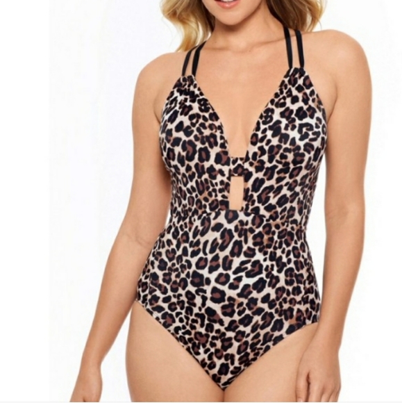 Time And Tru Sexy Keyhole Front Leopard Print One Piece Swimsuit - Picture 15 of 15